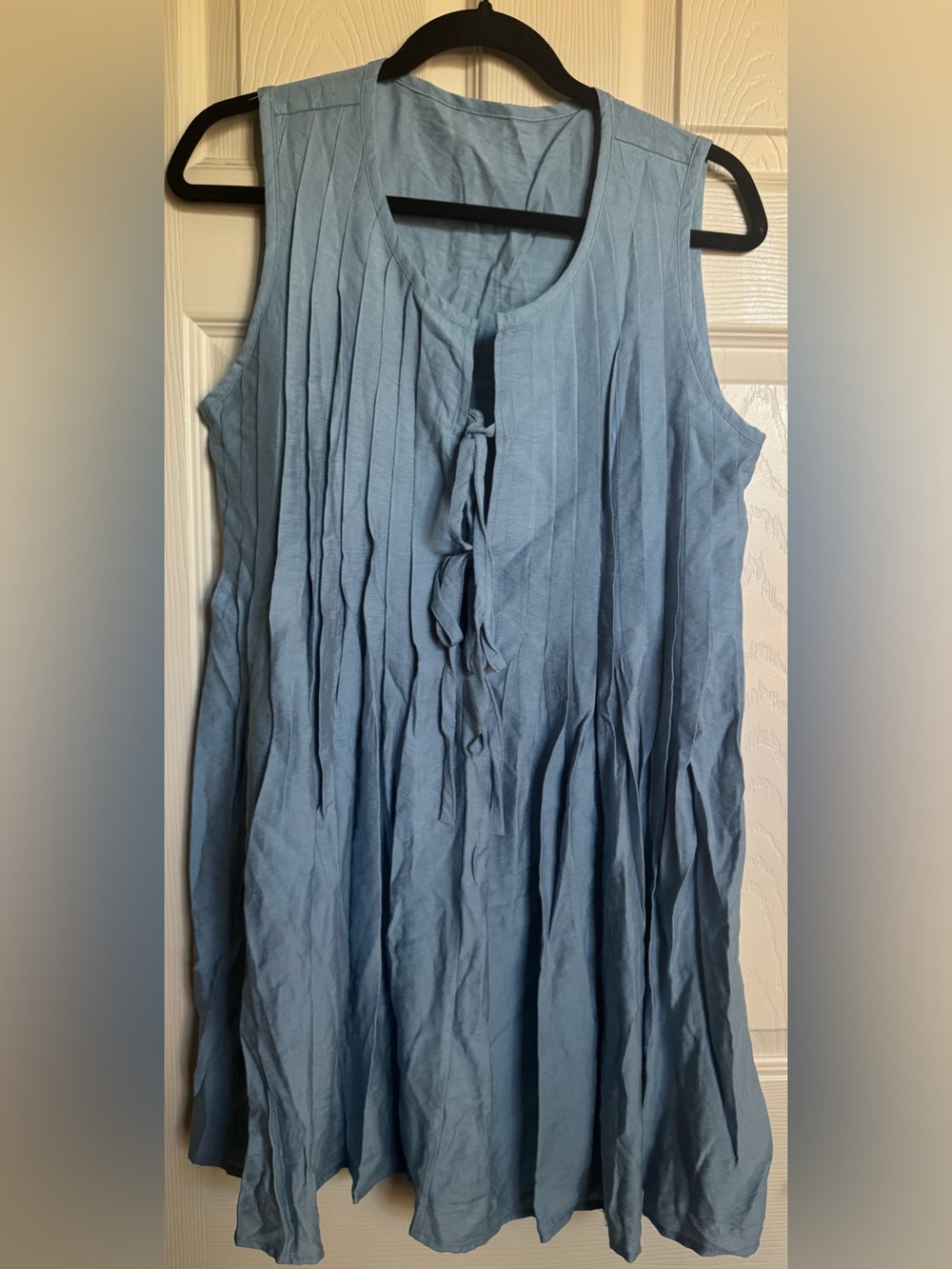 NWT Light Blue Sleeveless Pleated Tie-Front Mini Dress -Small